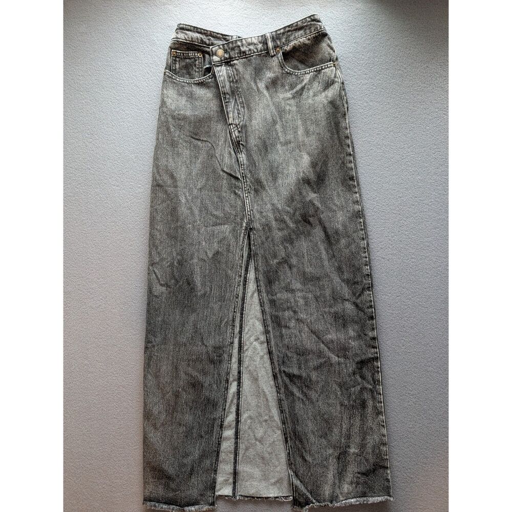 Lala Women's Size Small Gray Acid Wash Denim Maxi Skirt Long Black